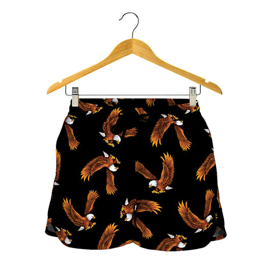 White And Brown Eagle Pattern Print Women's Shorts