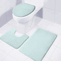 White And Cyan Striped Pattern Print 3 Piece Bath Mat Set