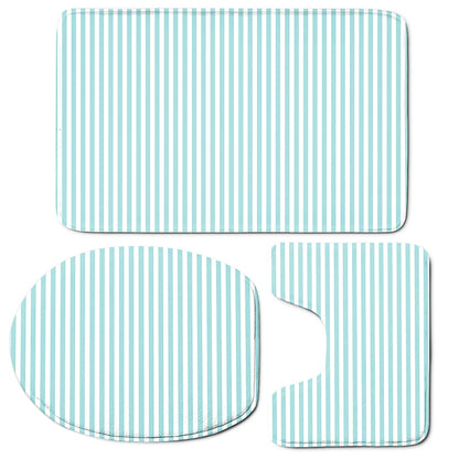 White And Cyan Striped Pattern Print 3 Piece Bath Mat Set