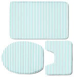 White And Cyan Striped Pattern Print 3 Piece Bath Mat Set