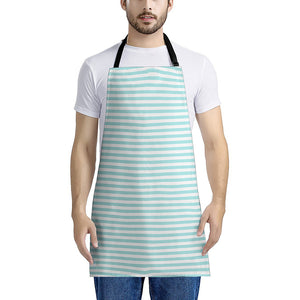 White And Cyan Striped Pattern Print Apron