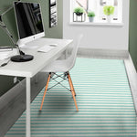 White And Cyan Striped Pattern Print Area Rug