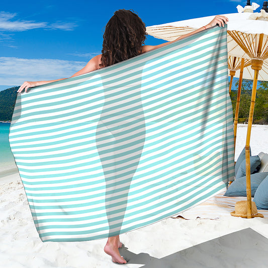 White And Cyan Striped Pattern Print Beach Sarong Wrap