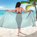 White And Cyan Striped Pattern Print Beach Sarong Wrap