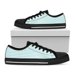 White And Cyan Striped Pattern Print Black Low Top Shoes