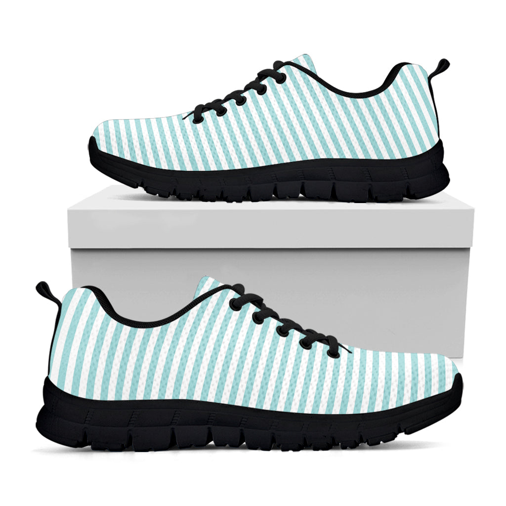White And Cyan Striped Pattern Print Black Sneakers