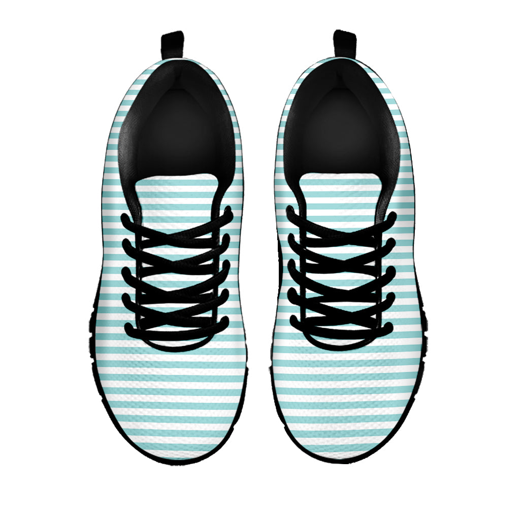 White And Cyan Striped Pattern Print Black Sneakers