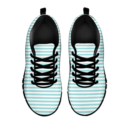 White And Cyan Striped Pattern Print Black Sneakers