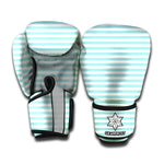 White And Cyan Striped Pattern Print Boxing Gloves