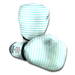 White And Cyan Striped Pattern Print Boxing Gloves