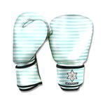 White And Cyan Striped Pattern Print Boxing Gloves