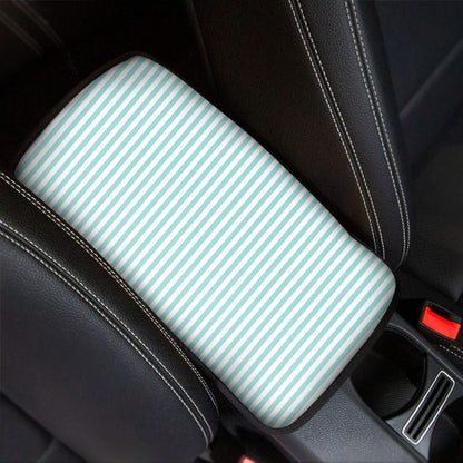 White And Cyan Striped Pattern Print Car Center Console Cover