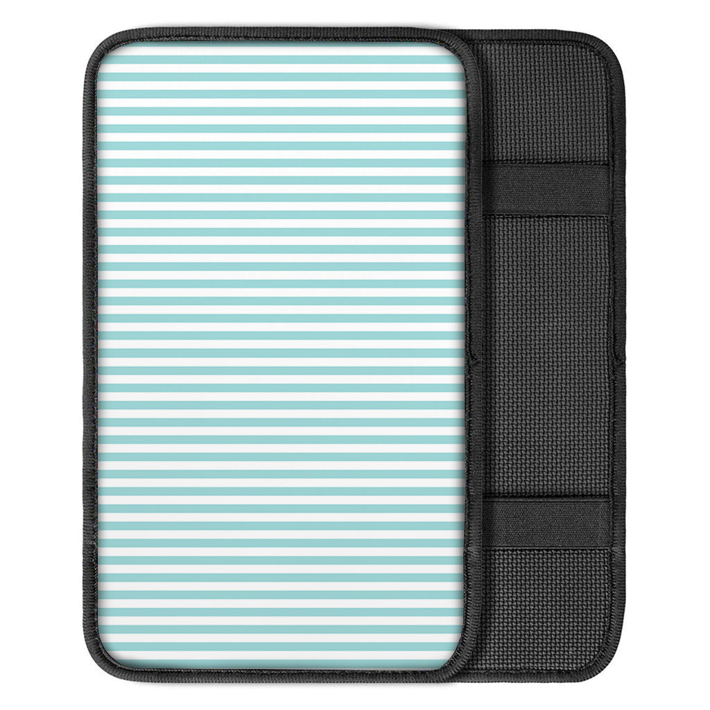 White And Cyan Striped Pattern Print Car Center Console Cover