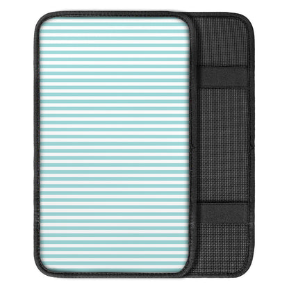 White And Cyan Striped Pattern Print Car Center Console Cover