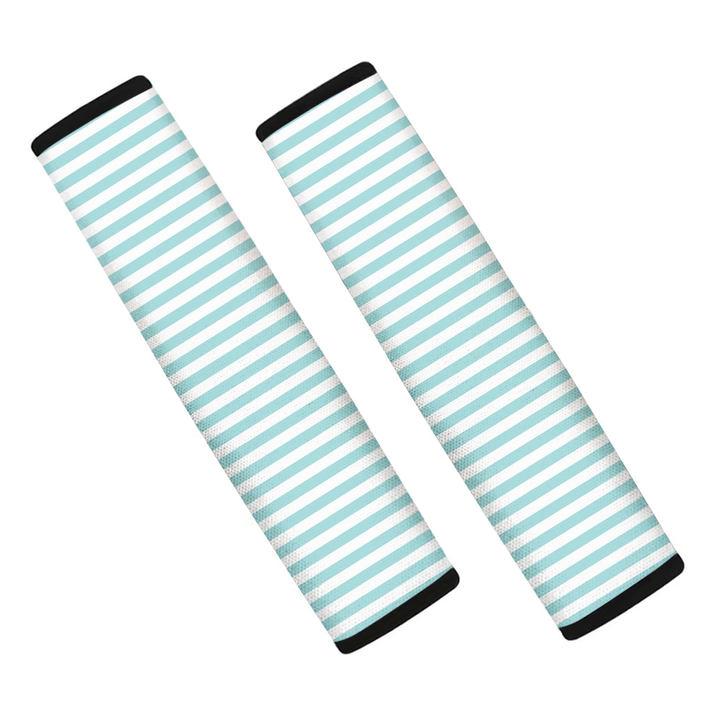 White And Cyan Striped Pattern Print Car Seat Belt Covers