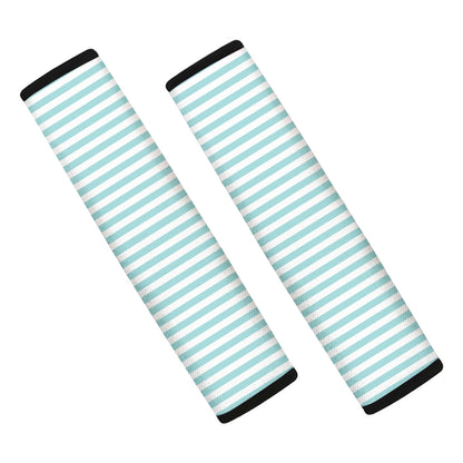 White And Cyan Striped Pattern Print Car Seat Belt Covers