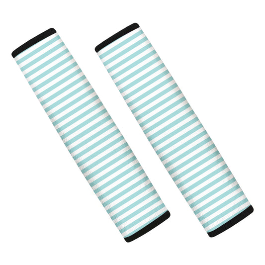 White And Cyan Striped Pattern Print Car Seat Belt Covers