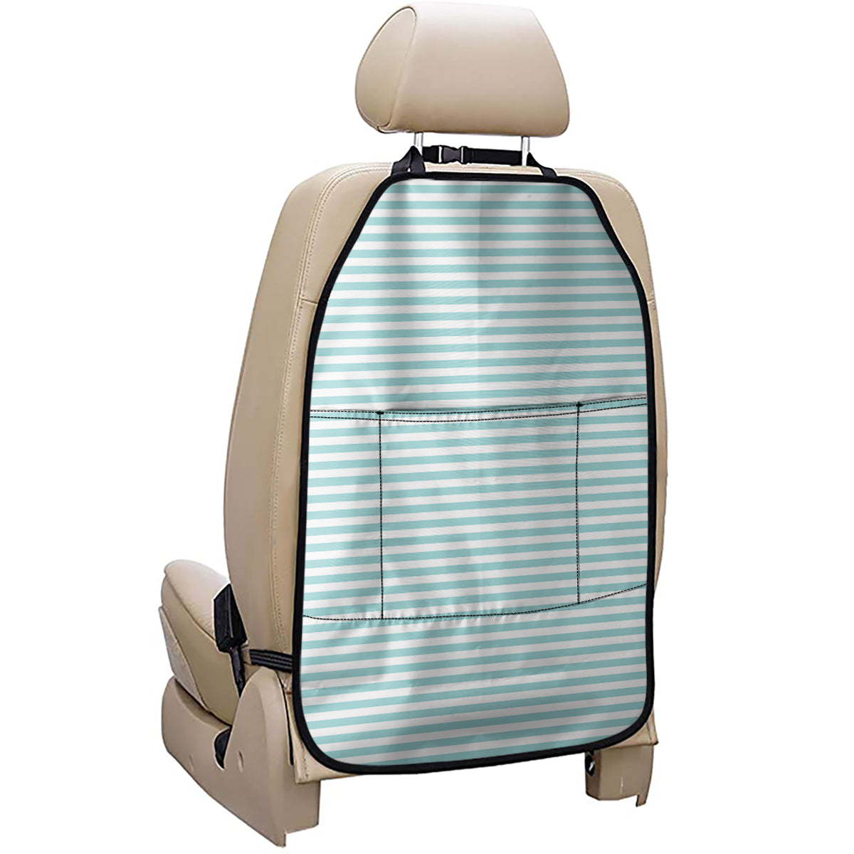 White And Cyan Striped Pattern Print Car Seat Organizers