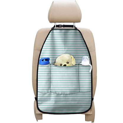 White And Cyan Striped Pattern Print Car Seat Organizers