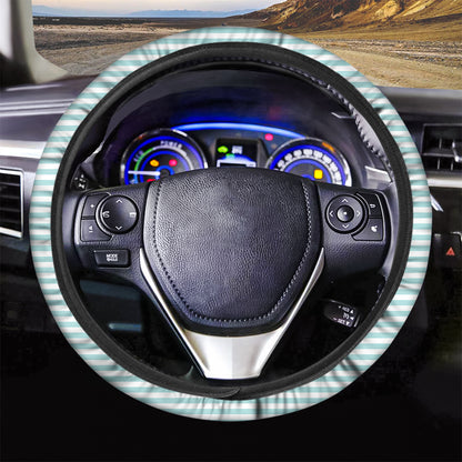 White And Cyan Striped Pattern Print Car Steering Wheel Cover