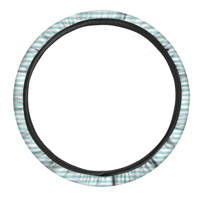 White And Cyan Striped Pattern Print Car Steering Wheel Cover