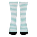 White And Cyan Striped Pattern Print Crew Socks