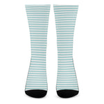 White And Cyan Striped Pattern Print Crew Socks