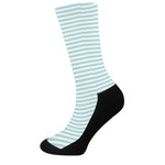 White And Cyan Striped Pattern Print Crew Socks