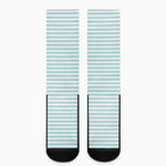 White And Cyan Striped Pattern Print Crew Socks