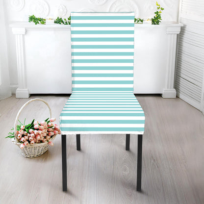 White And Cyan Striped Pattern Print Dining Chair Slipcover
