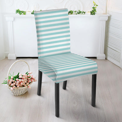 White And Cyan Striped Pattern Print Dining Chair Slipcover