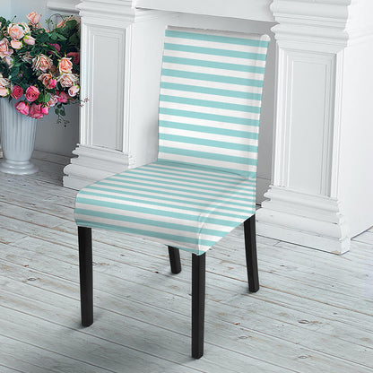White And Cyan Striped Pattern Print Dining Chair Slipcover