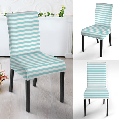 White And Cyan Striped Pattern Print Dining Chair Slipcover