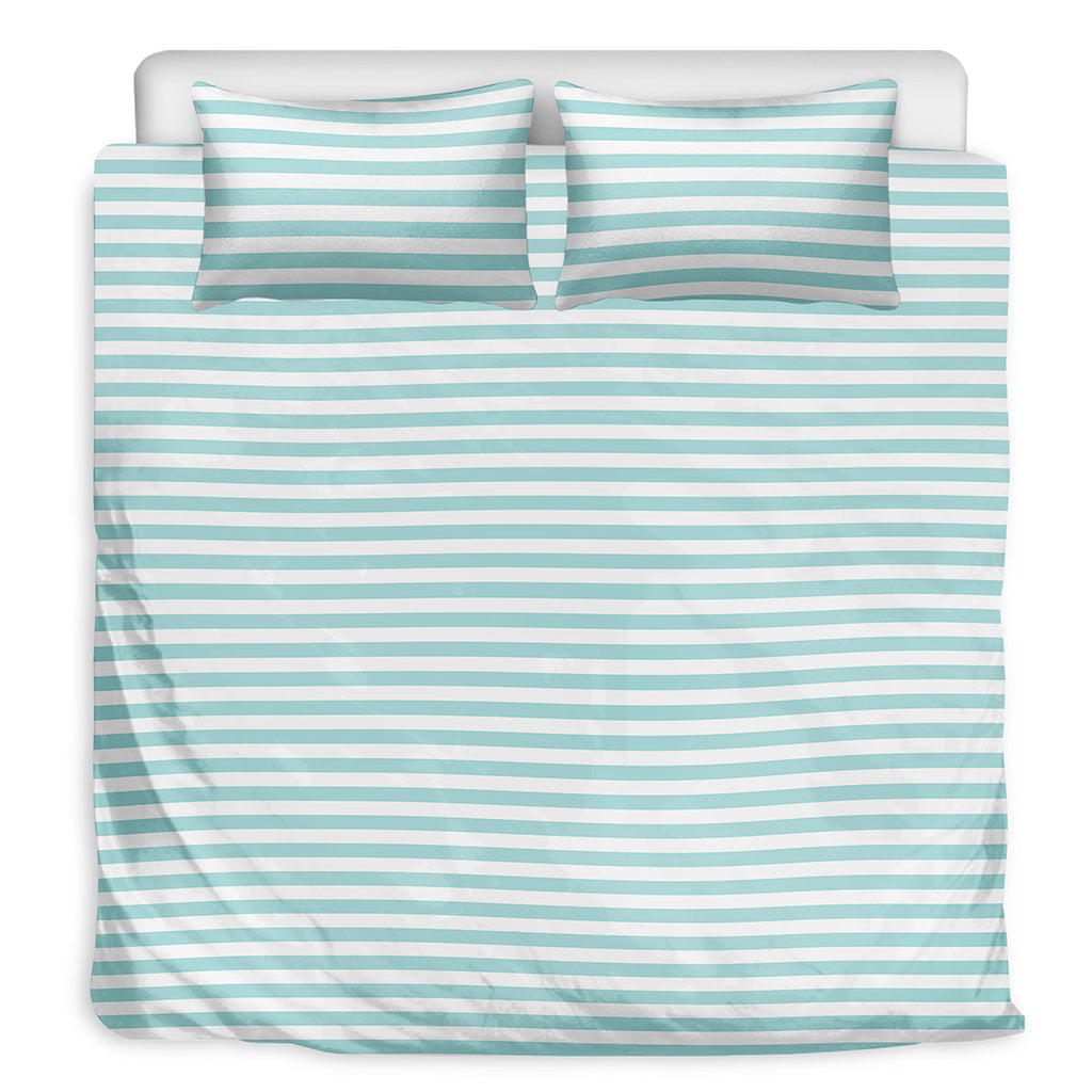 White And Cyan Striped Pattern Print Duvet Cover Bedding Set