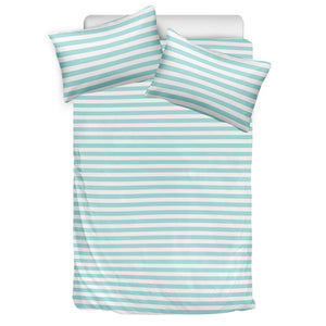 White And Cyan Striped Pattern Print Duvet Cover Bedding Set