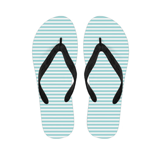 White And Cyan Striped Pattern Print Flip Flops
