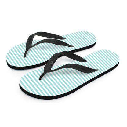 White And Cyan Striped Pattern Print Flip Flops