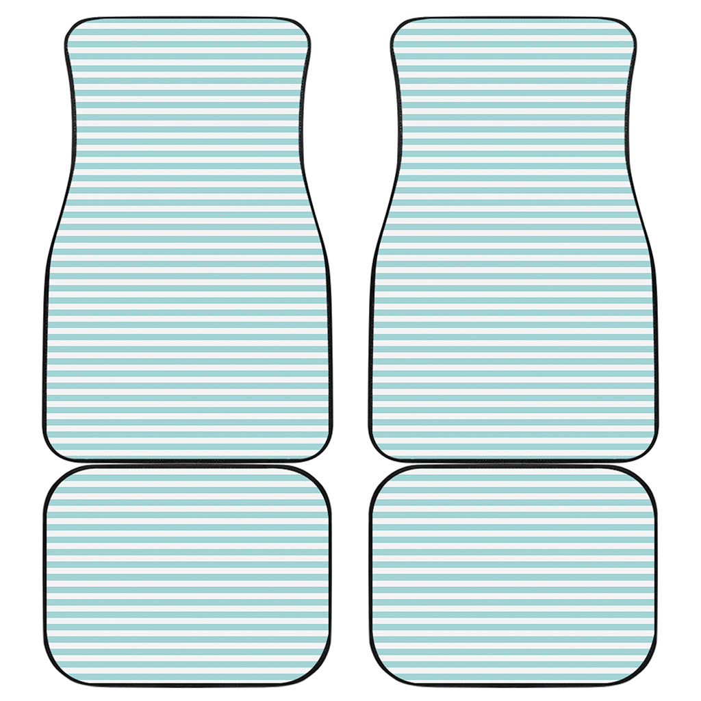 White And Cyan Striped Pattern Print Front and Back Car Floor Mats