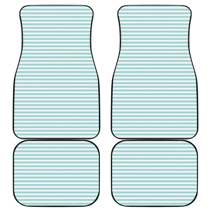 White And Cyan Striped Pattern Print Front and Back Car Floor Mats