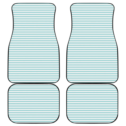 White And Cyan Striped Pattern Print Front and Back Car Floor Mats
