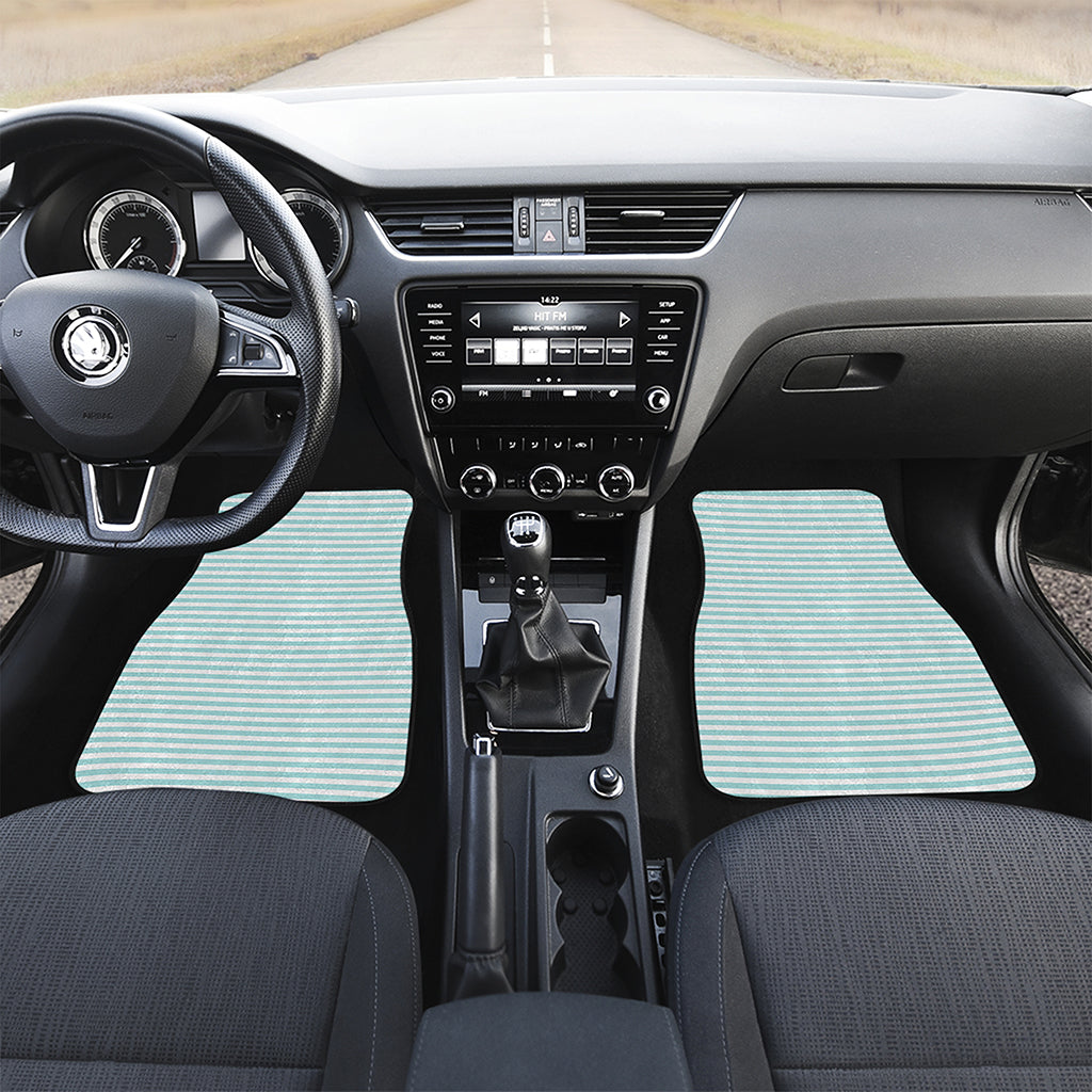White And Cyan Striped Pattern Print Front and Back Car Floor Mats