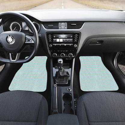 White And Cyan Striped Pattern Print Front and Back Car Floor Mats