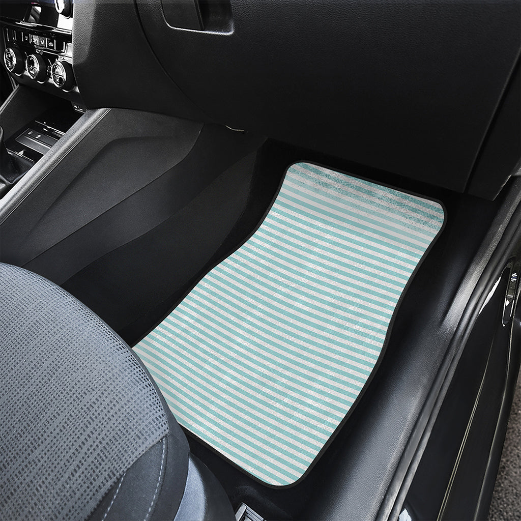 White And Cyan Striped Pattern Print Front and Back Car Floor Mats