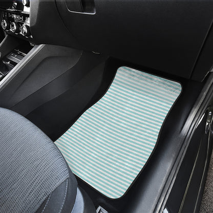 White And Cyan Striped Pattern Print Front and Back Car Floor Mats