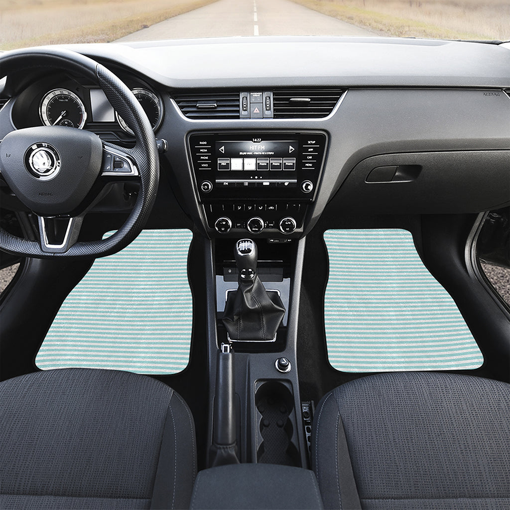 White And Cyan Striped Pattern Print Front Car Floor Mats
