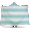 White And Cyan Striped Pattern Print Hooded Blanket
