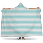 White And Cyan Striped Pattern Print Hooded Blanket