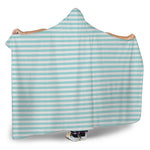White And Cyan Striped Pattern Print Hooded Blanket
