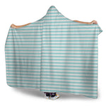 White And Cyan Striped Pattern Print Hooded Blanket
