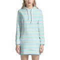 White And Cyan Striped Pattern Print Pullover Hoodie Dress